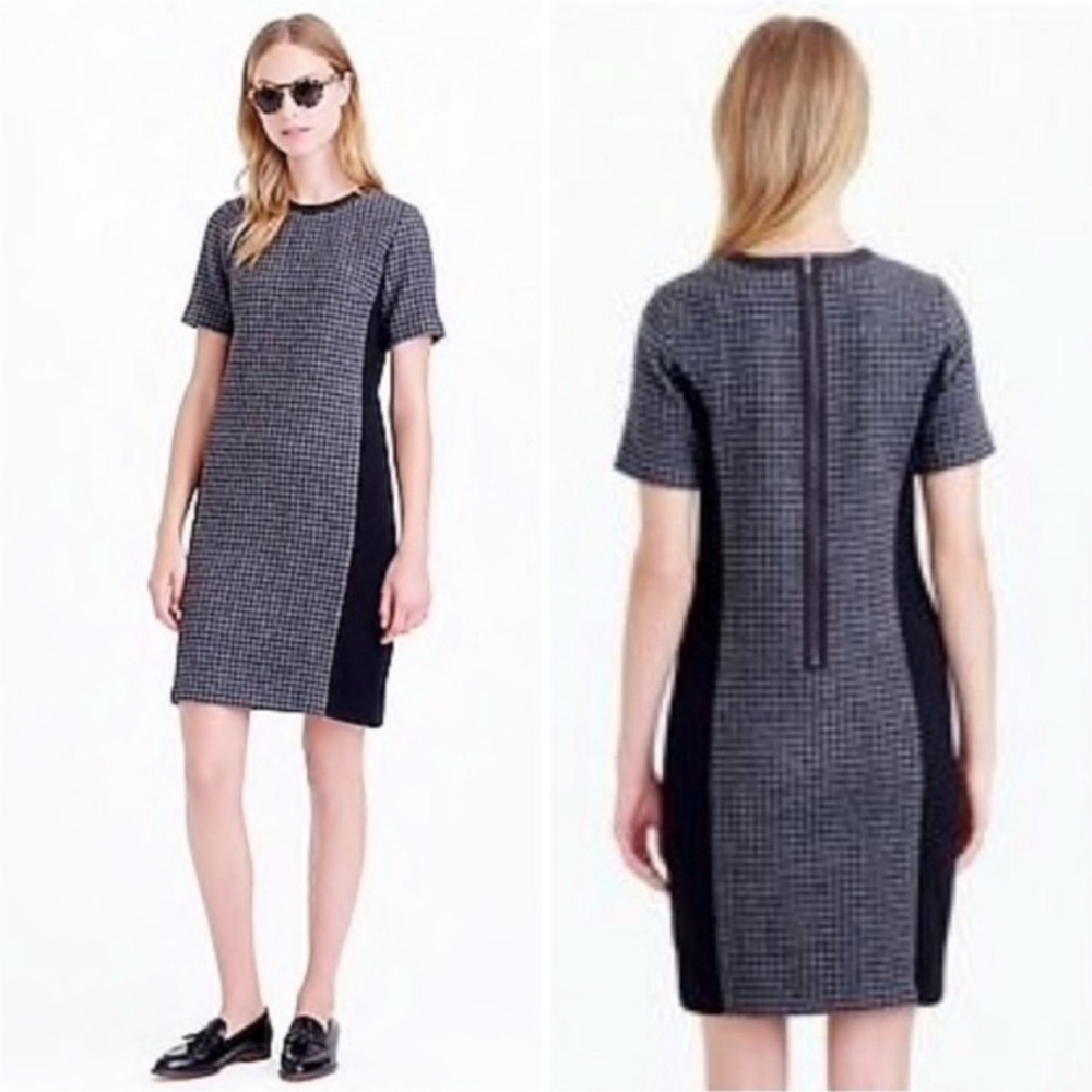 J. Crew Wool Black and Gray Houndstooth tweed shift Dress size 8